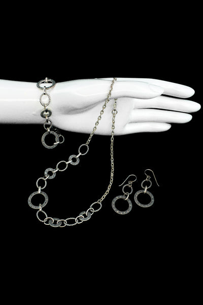 Vintage 925 Silver Hematite Necklace, Bracelet, & Earrings Set