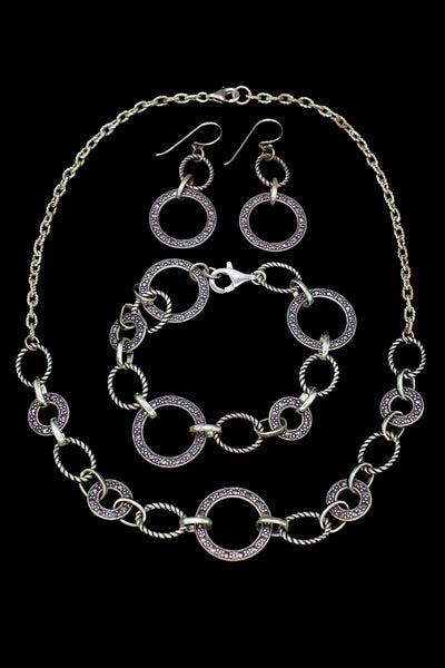 Vintage 925 Silver Hematite Necklace, Bracelet, & Earrings Set